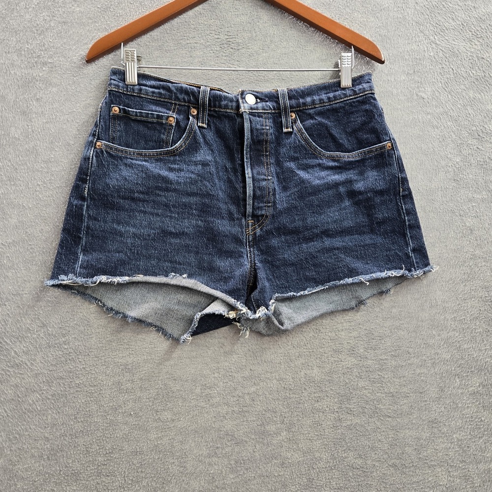 Levi's 501 Women Shorts W30 Blue Denim Original Fit Straight Leg Button Logo